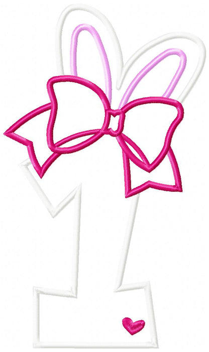 Easter Bunny Ears and Bow Birthday Numbers 1-9 - Applique
