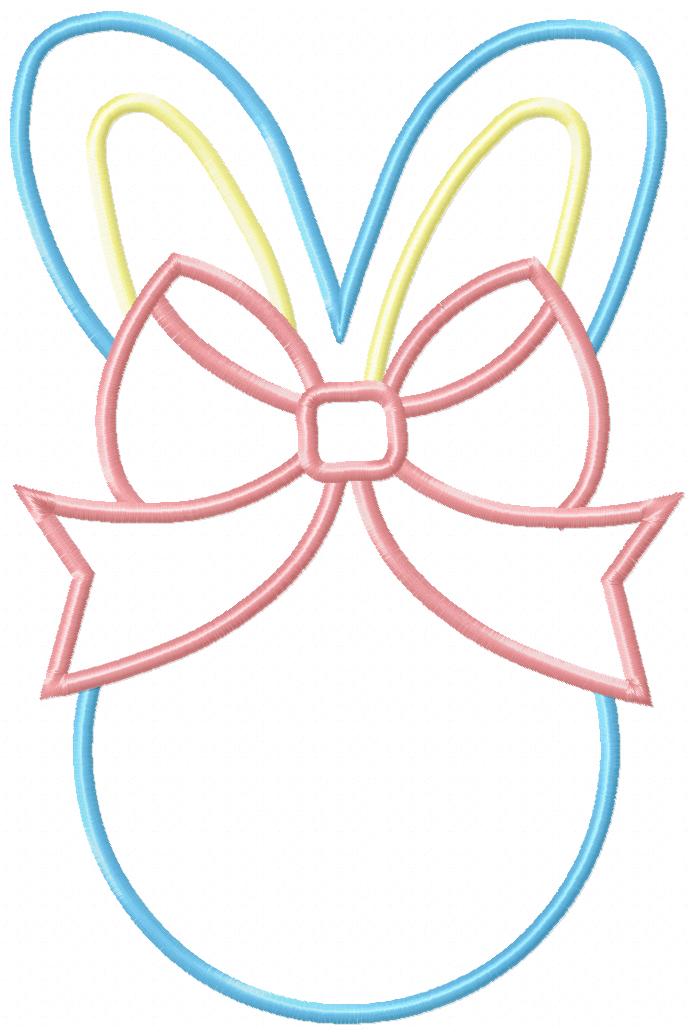 Easter Bunny Silhouette Big Bow - Applique - Machine Embroidery Design