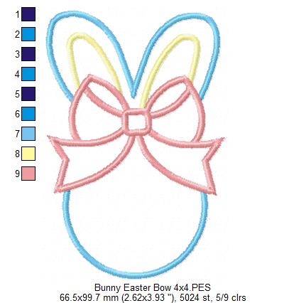 Easter Bunny Silhouette Big Bow - Applique - Machine Embroidery Design