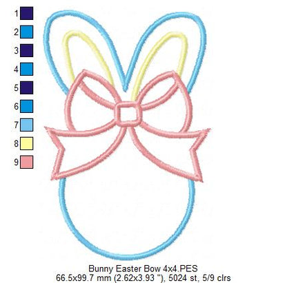 Easter Bunny Silhouette Big Bow - Applique - Machine Embroidery Design