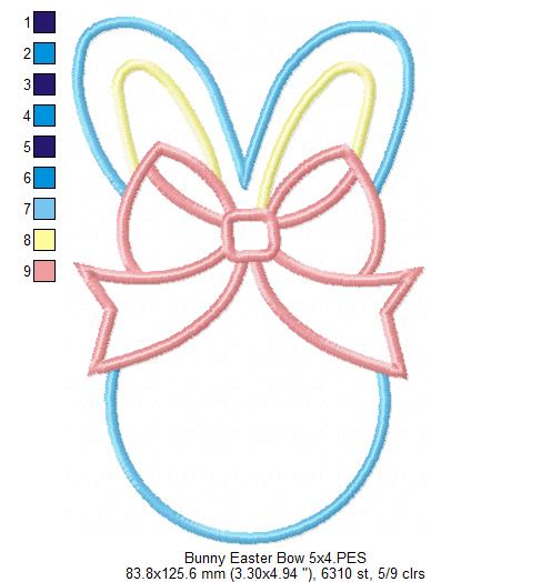 Easter Bunny Silhouette Big Bow - Applique - Machine Embroidery Design