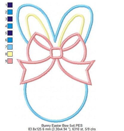 Easter Bunny Silhouette Big Bow - Applique - Machine Embroidery Design