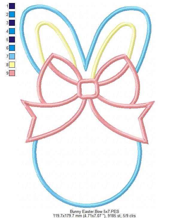 Easter Bunny Silhouette Big Bow - Applique - Machine Embroidery Design