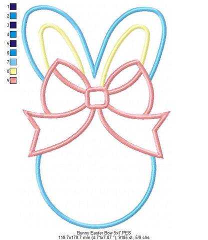 Easter Bunny Silhouette Big Bow - Applique - Machine Embroidery Design