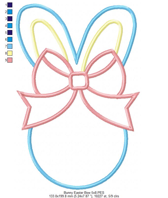 Easter Bunny Silhouette Big Bow - Applique - Machine Embroidery Design