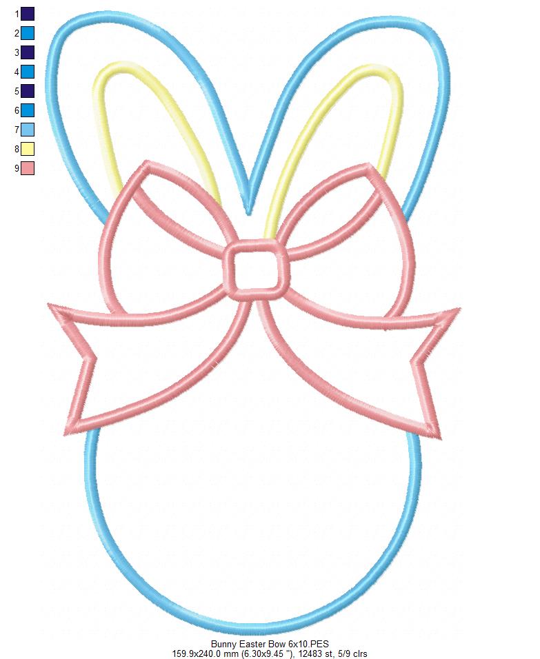 Easter Bunny Silhouette Big Bow - Applique - Machine Embroidery Design