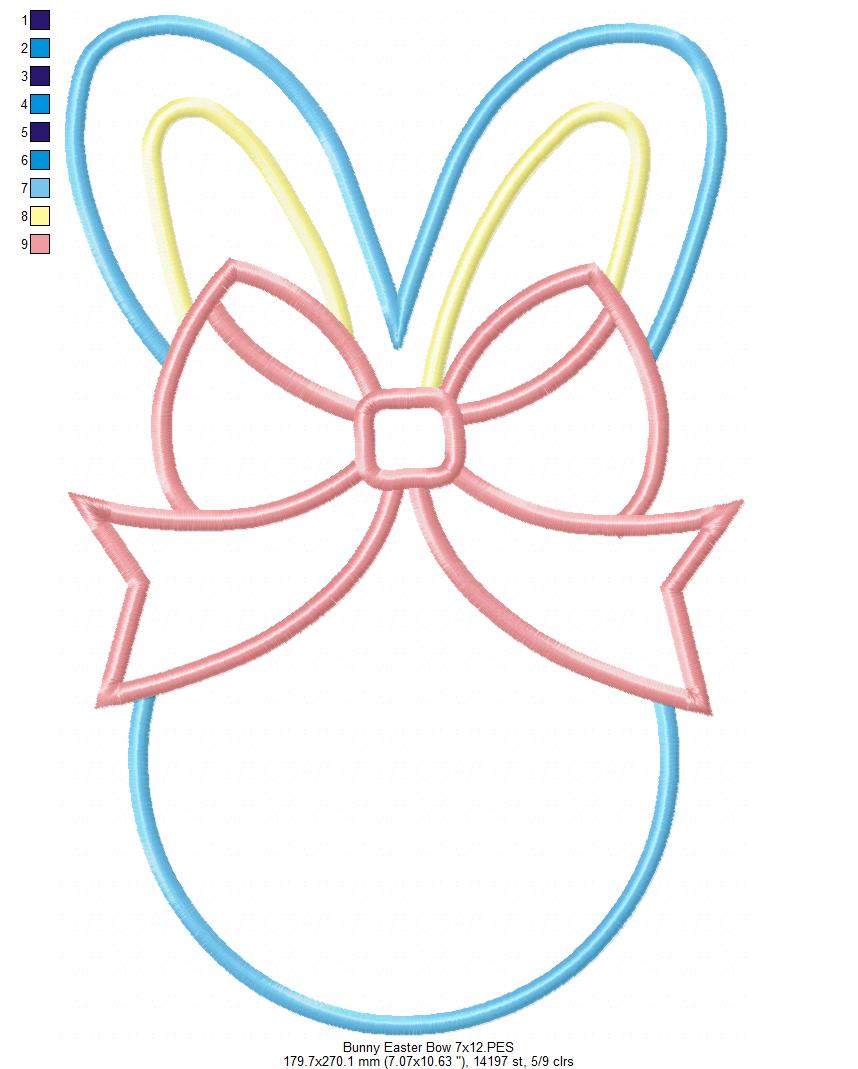 Easter Bunny Silhouette Big Bow - Applique - Machine Embroidery Design