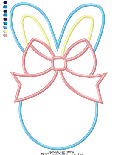 Easter Bunny Silhouette Big Bow - Applique - Machine Embroidery Design