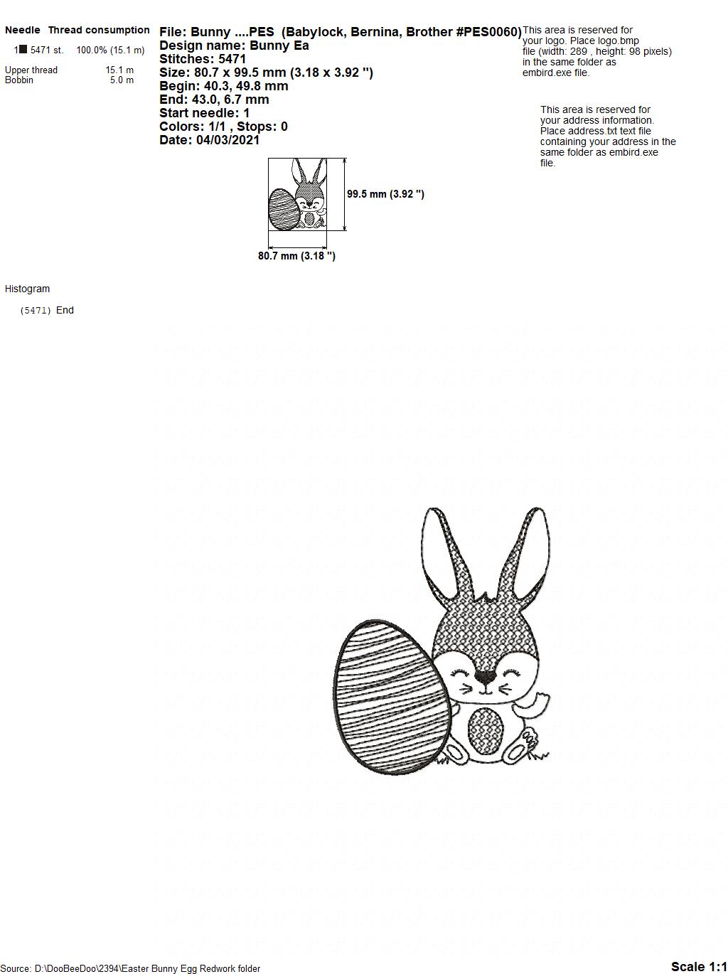 Easter Bunny - Redwork