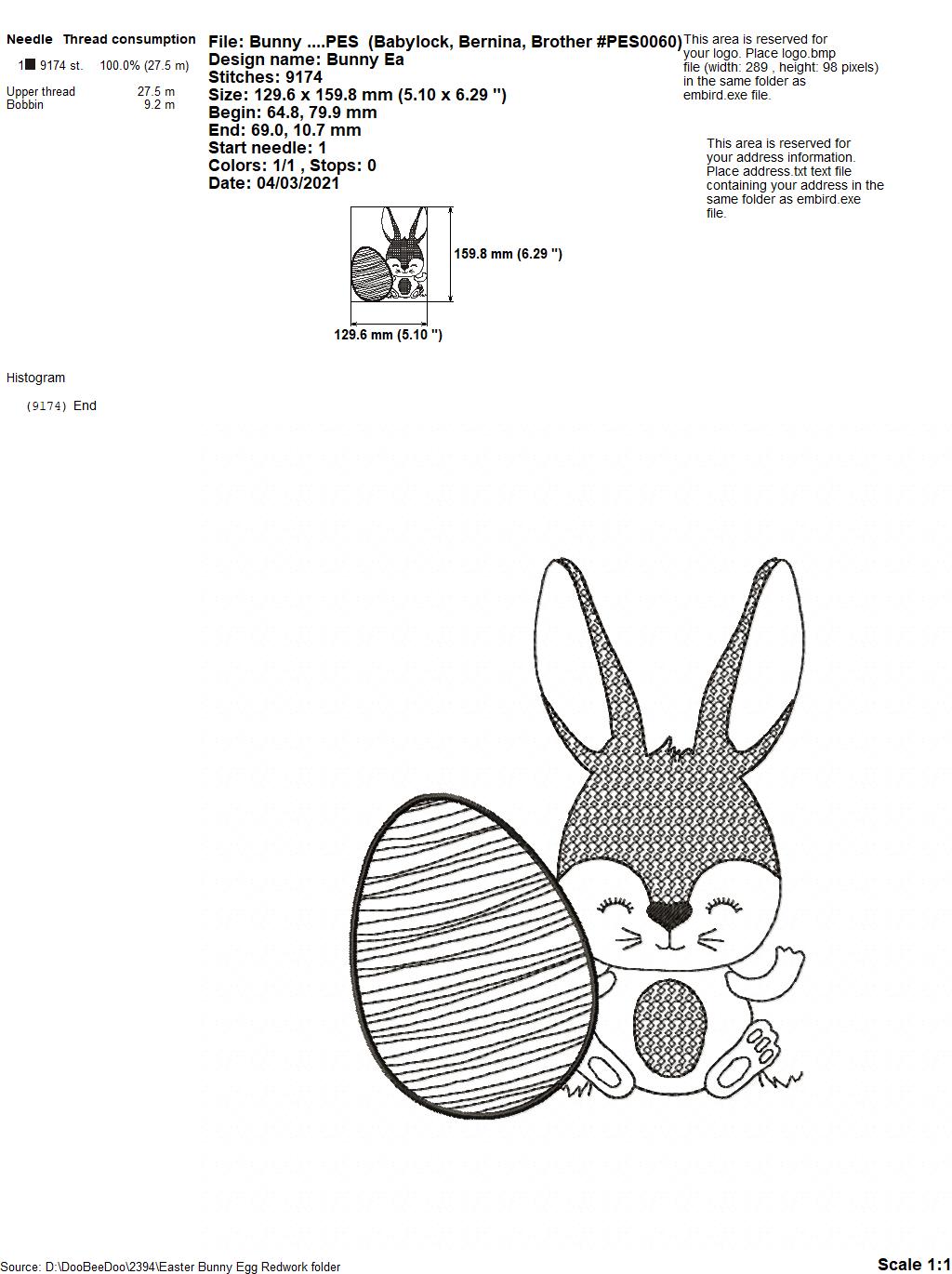 Easter Bunny - Redwork