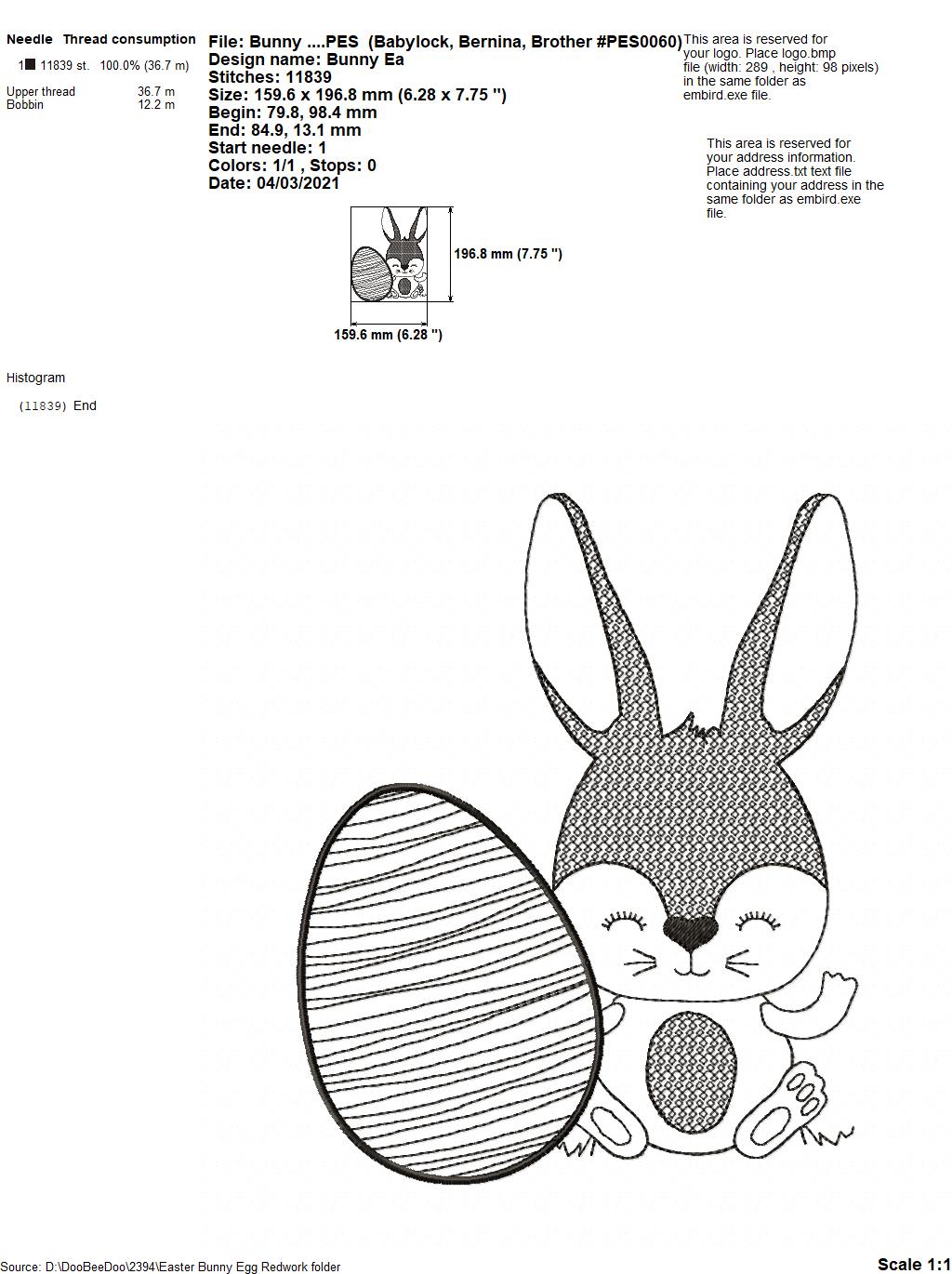 Easter Bunny - Redwork