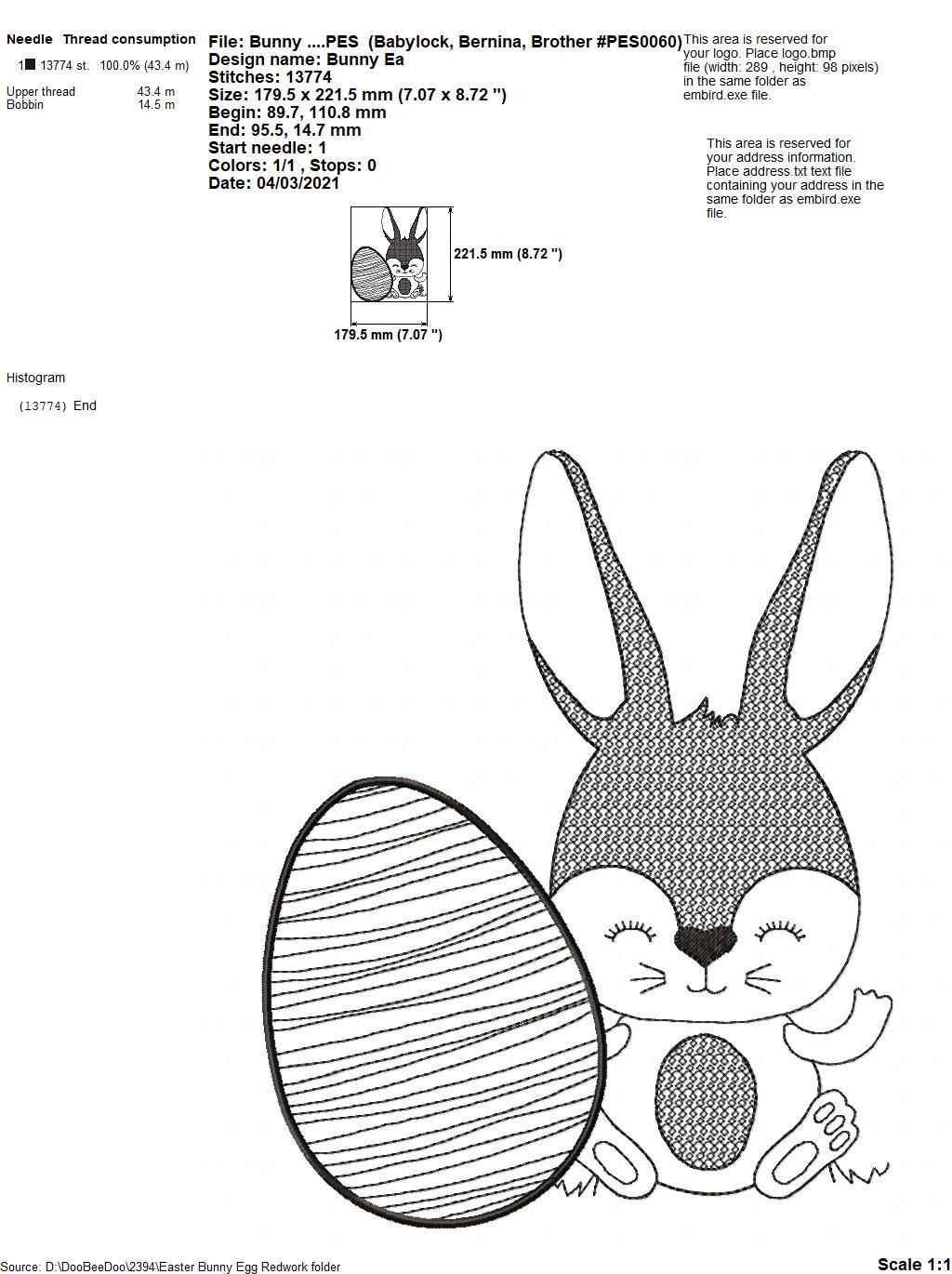 Easter Bunny - Redwork