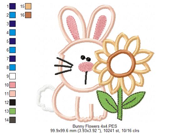Farm Bunny and Flowers - Applique - Machine Embroidery Design