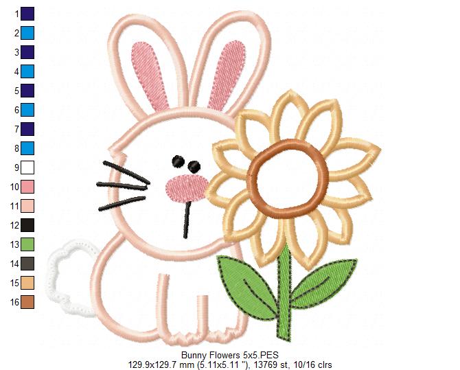 Farm Bunny and Flowers - Applique - Machine Embroidery Design
