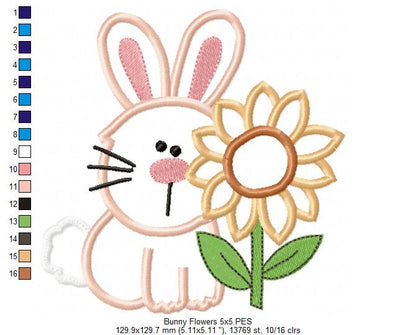 Farm Bunny and Flowers - Applique - Machine Embroidery Design