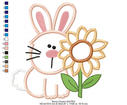 Farm Bunny and Flowers - Applique - Machine Embroidery Design