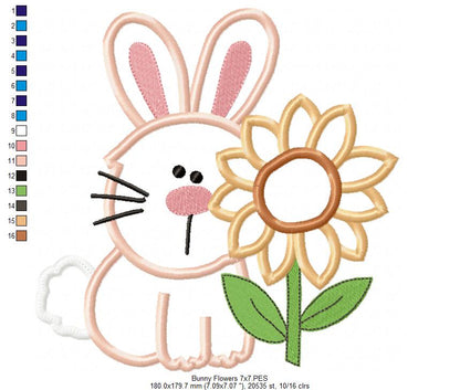 Farm Bunny and Flowers - Applique - Machine Embroidery Design