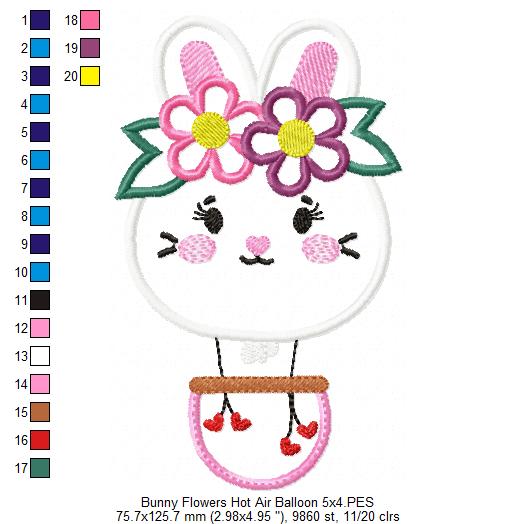 Bunny with Flowers Balloon - Applique