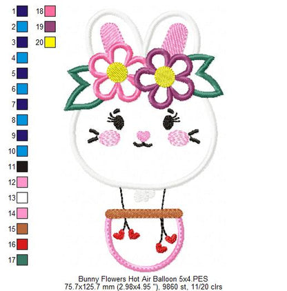 Bunny with Flowers Balloon - Applique