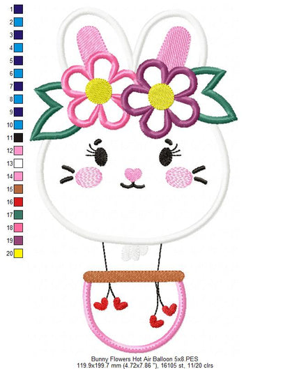 Bunny with Flowers Balloon - Applique