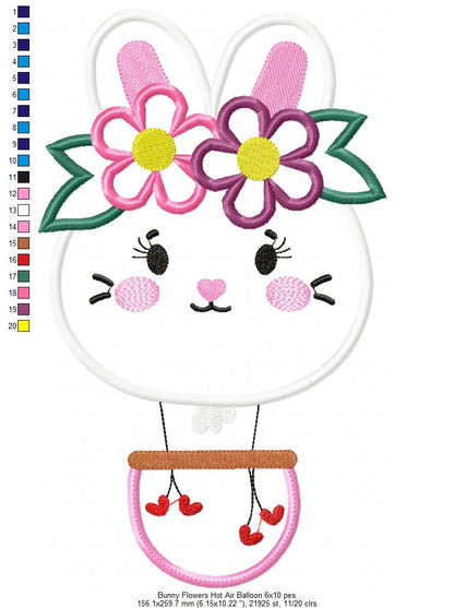 Bunny with Flowers Balloon - Applique