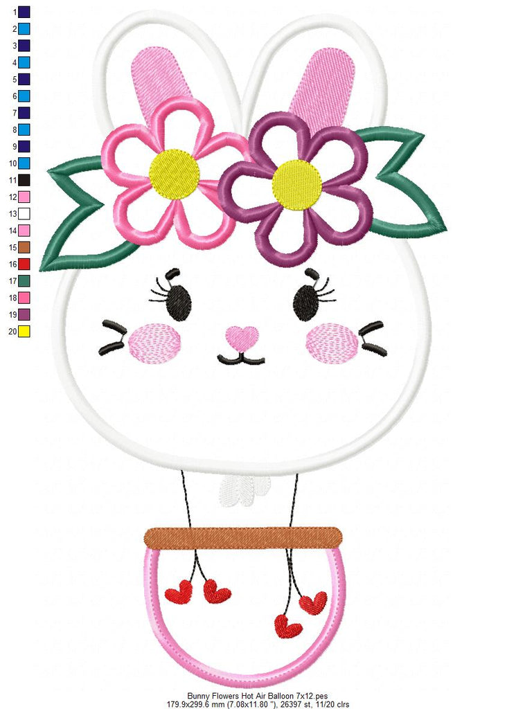 Bunny with Flowers Balloon - Applique