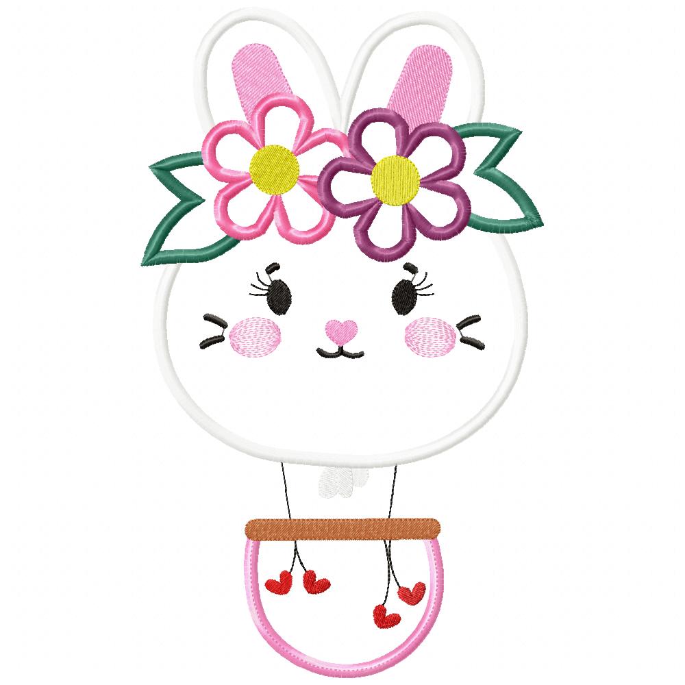 Bunny with Flowers Balloon - Applique