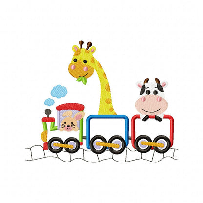 Bunny Giraffe Cow Train - Appliqué - Machine Embroidery Design