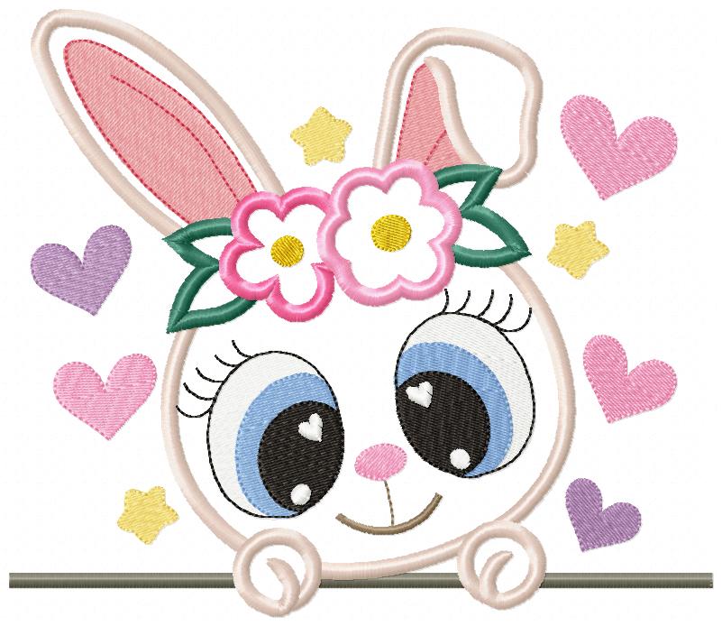 Sweet Bunny Girl Peeking – Appliqué – Machine Embroidery Design