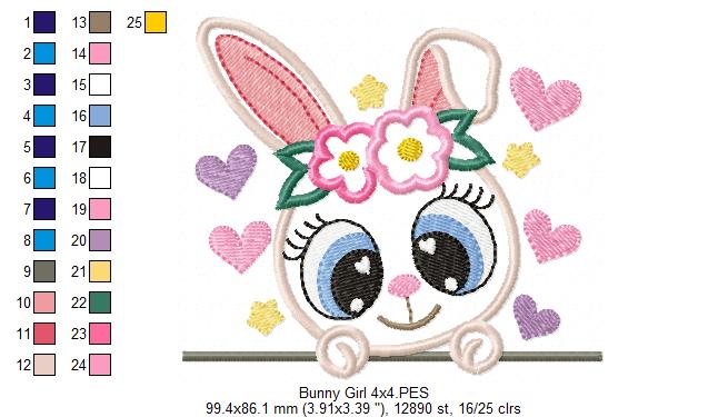 Sweet Bunny Girl Peeking – Appliqué – Machine Embroidery Design