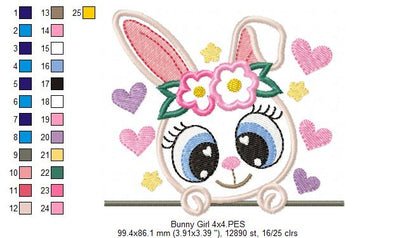 Sweet Bunny Girl Peeking – Appliqué – Machine Embroidery Design