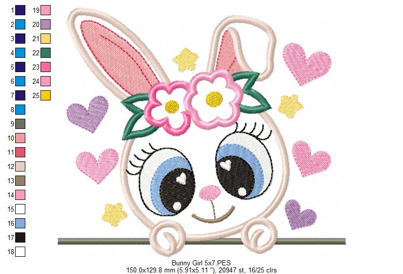 Sweet Bunny Girl Peeking – Appliqué – Machine Embroidery Design