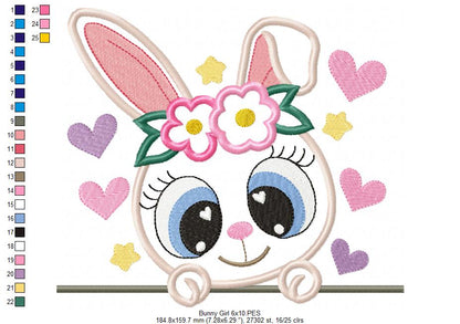 Sweet Bunny Girl Peeking – Appliqué – Machine Embroidery Design