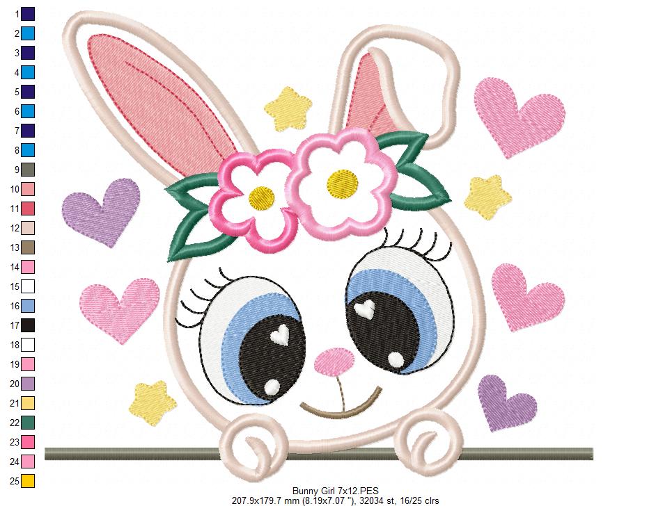 Sweet Bunny Girl Peeking – Appliqué – Machine Embroidery Design