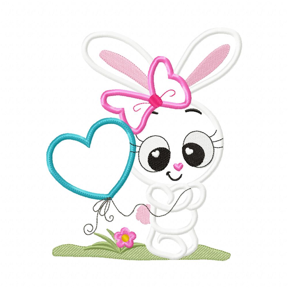 Bunny Girl with Heart Balloon - Applique