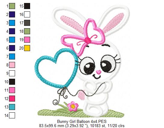 Bunny Girl with Heart Balloon - Applique