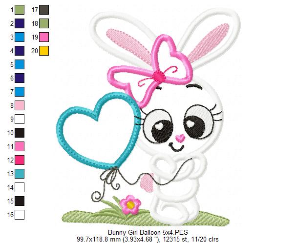 Bunny Boy and Girl with Heart Balloon - Applique - Set of 2 designs