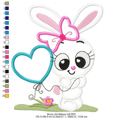 Bunny Girl with Heart Balloon - Applique