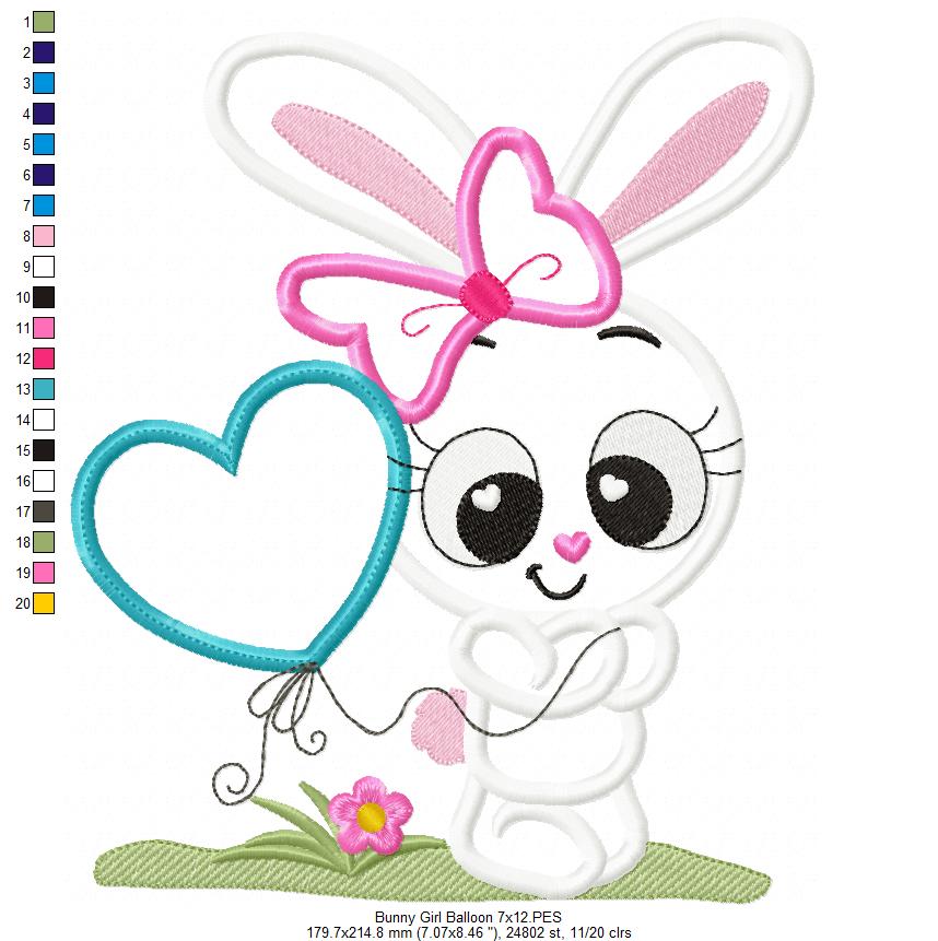 Bunny Boy and Girl with Heart Balloon - Applique - Set of 2 designs