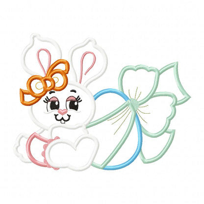 Easter Bunny Girl with Egg and Bow - Applique
