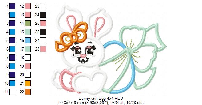 Easter Bunny Girl with Egg and Bow - Applique