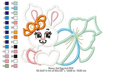 Easter Bunny Girl with Egg and Bow - Applique