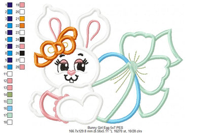 Easter Bunny Girl with Egg and Bow - Applique