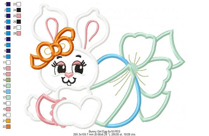 Easter Bunny Girl with Egg and Bow - Applique