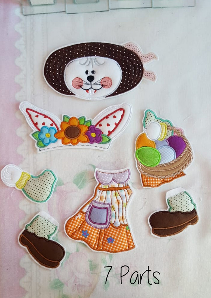 Farmer Bunny Girl Vase Ornament - ITH Project - Machine Embroidery Design