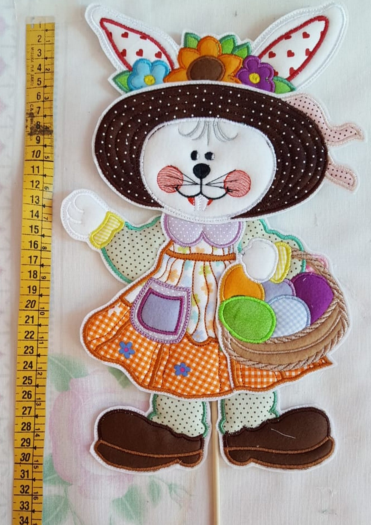 Farmer Bunny Girl Vase Ornament - ITH Project - Machine Embroidery Design