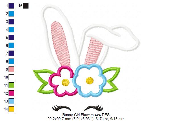 Bunny Girl Flowers - Applique