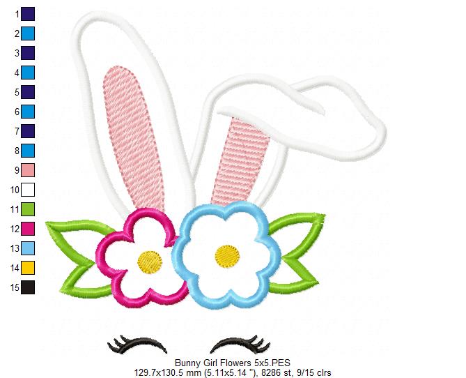 Bunny Girl Flowers - Applique