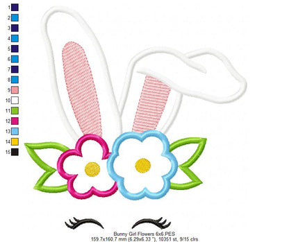 Bunny Girl Flowers - Applique