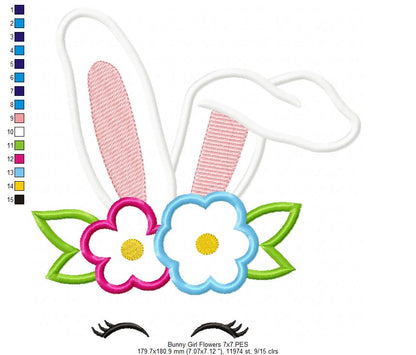 Bunny Girl Flowers - Applique